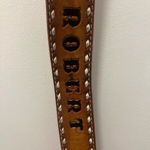 Tony Lama “Robert” Size 36 Tooled Brown Leather Belt White Stitching